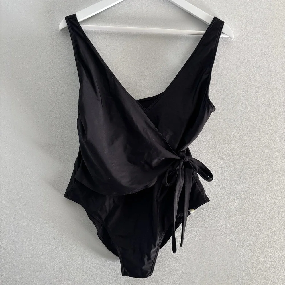 Summersalt Perfect Wrap One Piece Swimsuit Womens 16 Black Chic Minimizing Chic